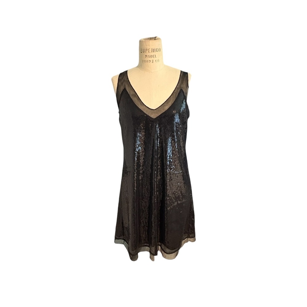 XXI Forever‎ 21 Black Sequin Dress Mesh Hem A Line Cocktail Party Size M